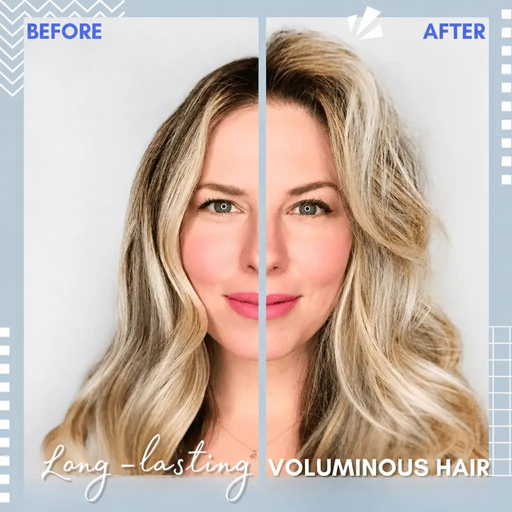 Before and after long-lasting voluminous hair