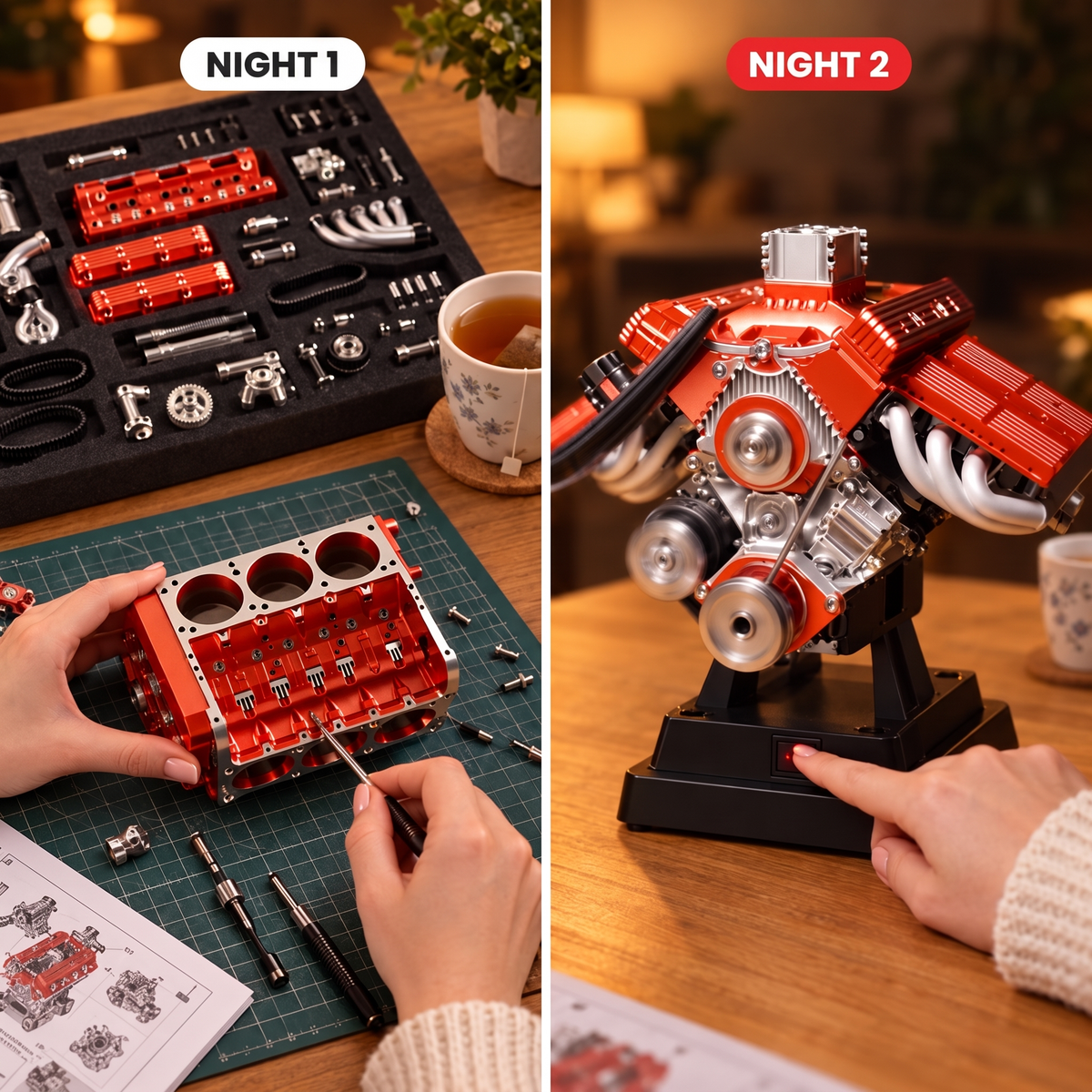 Night 1 building the kit, night 2 the PistonPlay engine starts