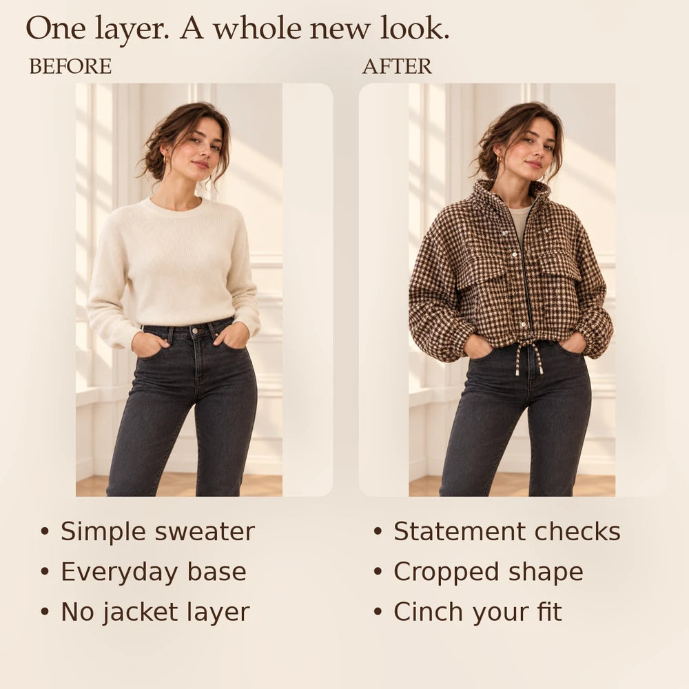 50% OFF TODAY | PlaidCrop™ - Retro Short Coat