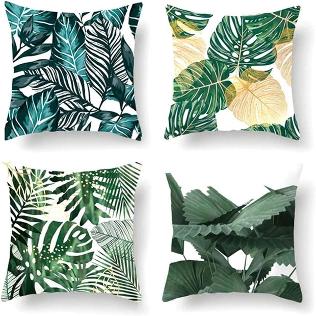 3pcs Green Tropical Leaves Cactus Pillowcase