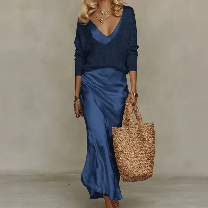 50% OFF TODAY | QuietChic™ - Satin Dress Sweater Set