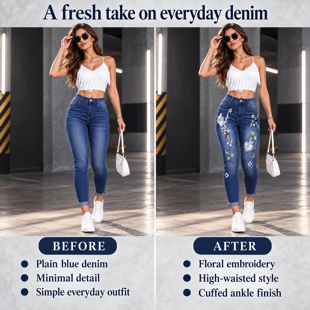 50% OFF TODAY | BloomSlim™ - Floral Embroidered Jeans