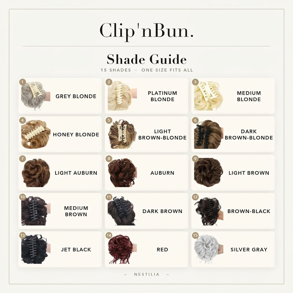 Clip'nBun shade guide: 15 shades, one size fits all