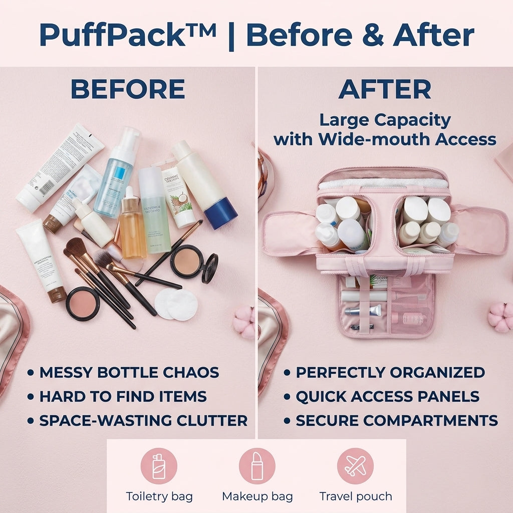50% OFF TODAY | PuffPack™ - Designed to keep toiletries upright and within easy reach!