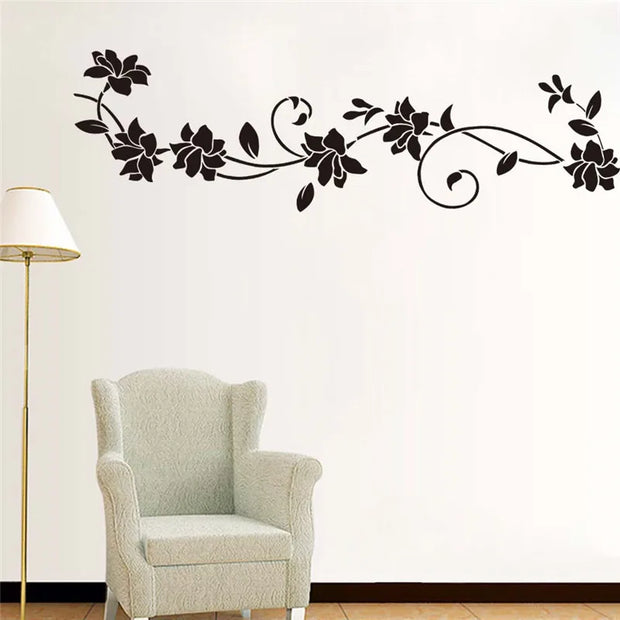 Stunning Black Flower Vine Wall Stickers