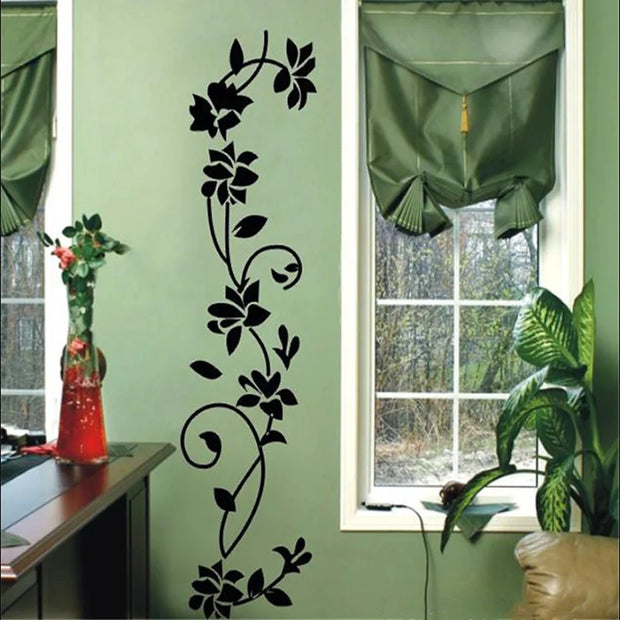 Stunning Black Flower Vine Wall Stickers