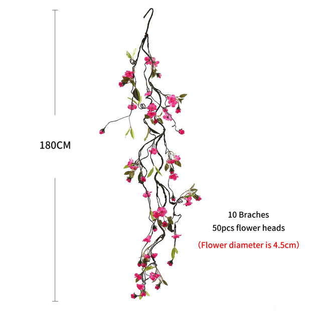 180cm Artificial Peach Blossom Silk Flower Vine Garland