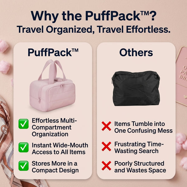 50% OFF TODAY  PuffPack™ - Designed to keep toiletries upright and within easy reach!