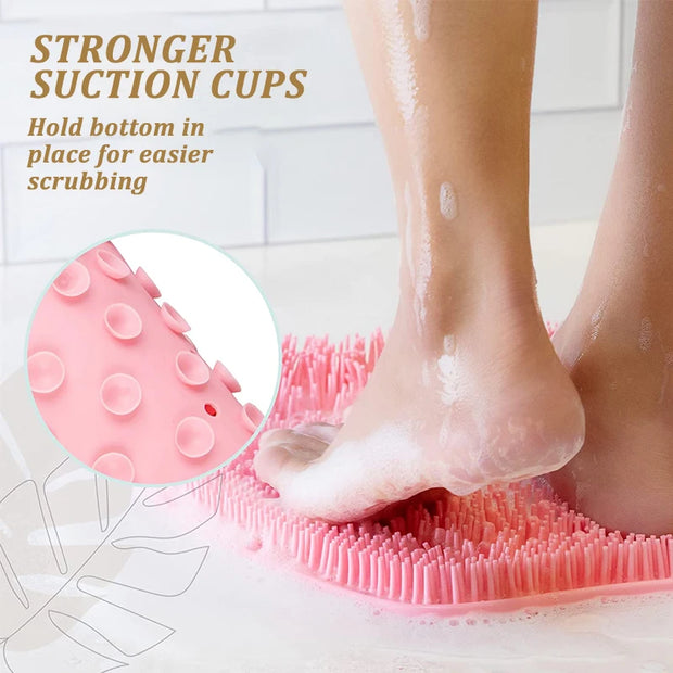 Silicone Rub Back Brush Bath Mat with Sucker