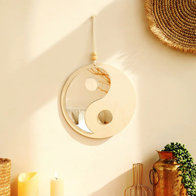 Boho Tai Chi Yin Yang Wood Mirror