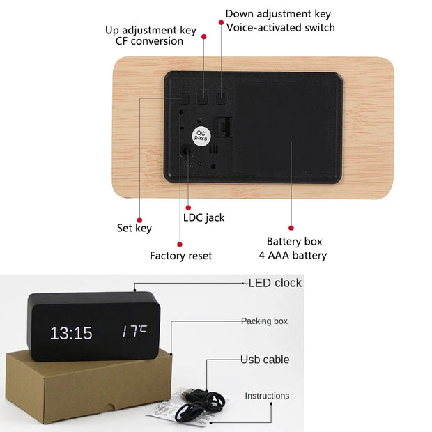 Wooden LED Smart Alarm Clock for Bedrooms