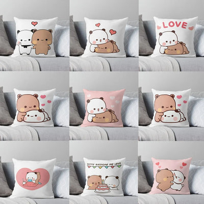 Panda Bear Hug Mochi Peach Cat Throw Pillowcase