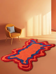 70s Retro Fluffy Red Trippy Rug