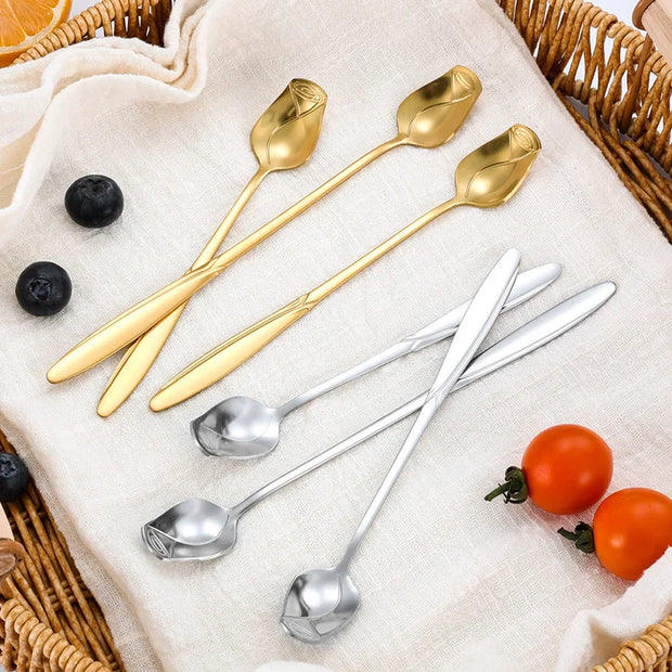 5pcs Pretty Flower Spoons Stainless Steel Set