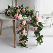 Silk Peony Rose Flower Rattan Garland