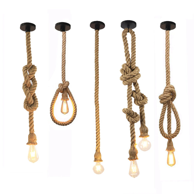 Vintage Hemp Rope Pendant Light - Industrial Loft Country Style