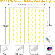 3M LED Curtain String Lights USB