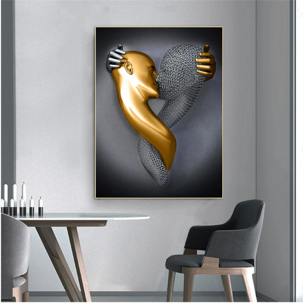 Modern Black and Gold Love Heart Canvas Painting