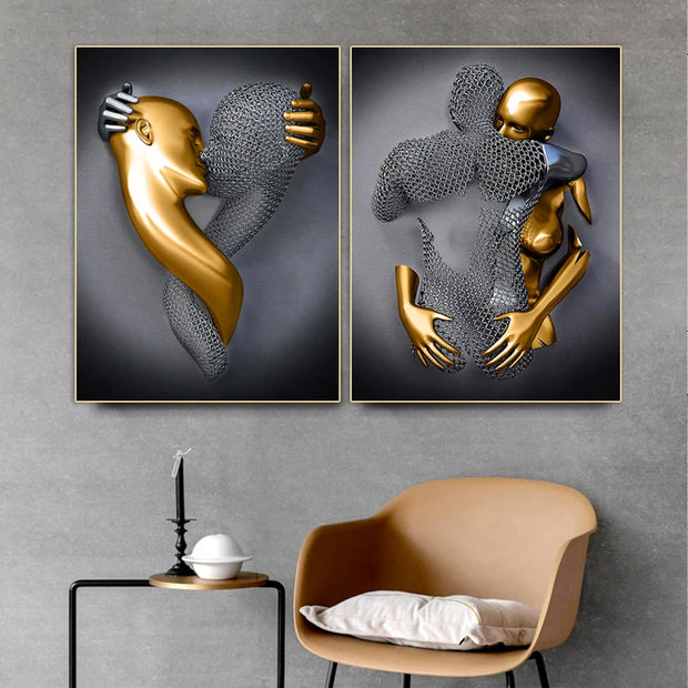 Modern Black and Gold Love Heart Canvas Painting