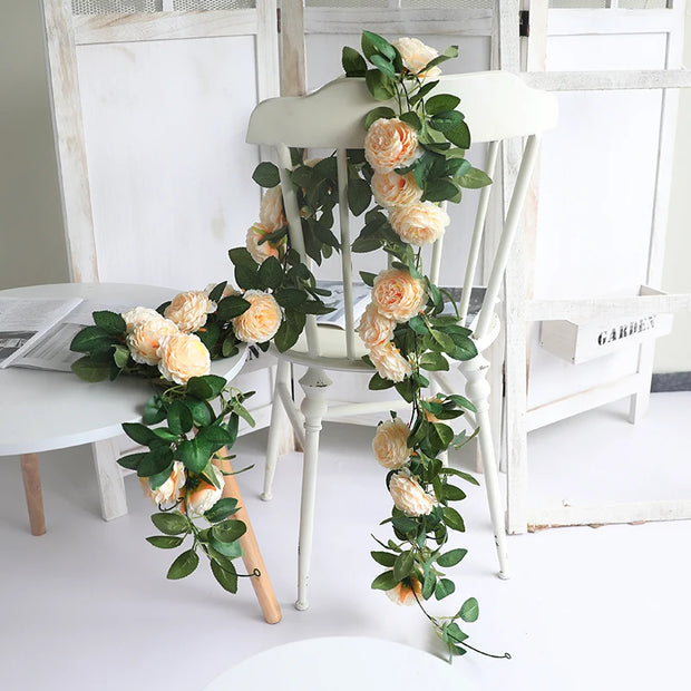 Silk Peony Rose Flower Rattan Garland