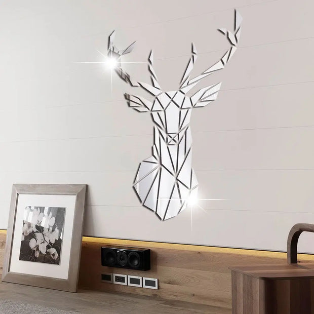 3D Deer Head Mirror Surface Stickers Multiple Sizes