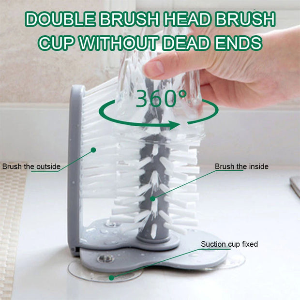 2-in-1 Cleaning Brush Cup Scrubber with Suction Wall Mount