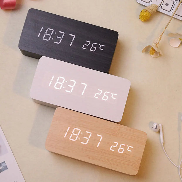 Wooden LED Smart Alarm Clock for Bedrooms