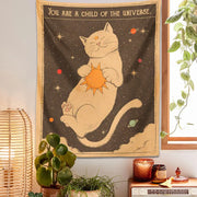 Bohemian Sun Moon Tarot Cat Tapestry