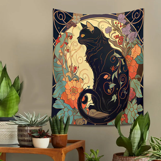 Psychedelic Black Cat Tapestry