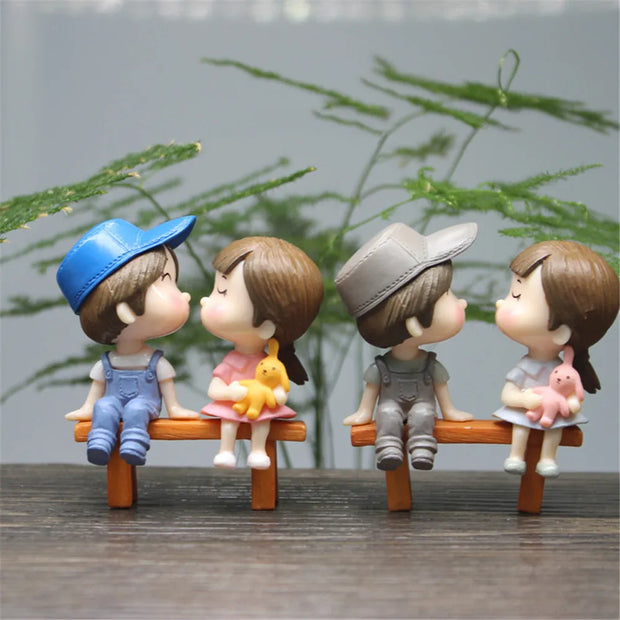 Adorable Cartoon Couple Chair Resin Figurines