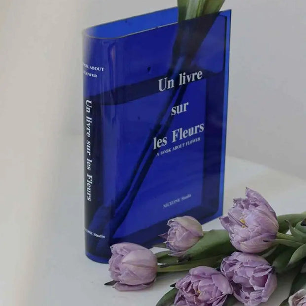 Clear Book Flower Vase - Cute Bookshelf Decor