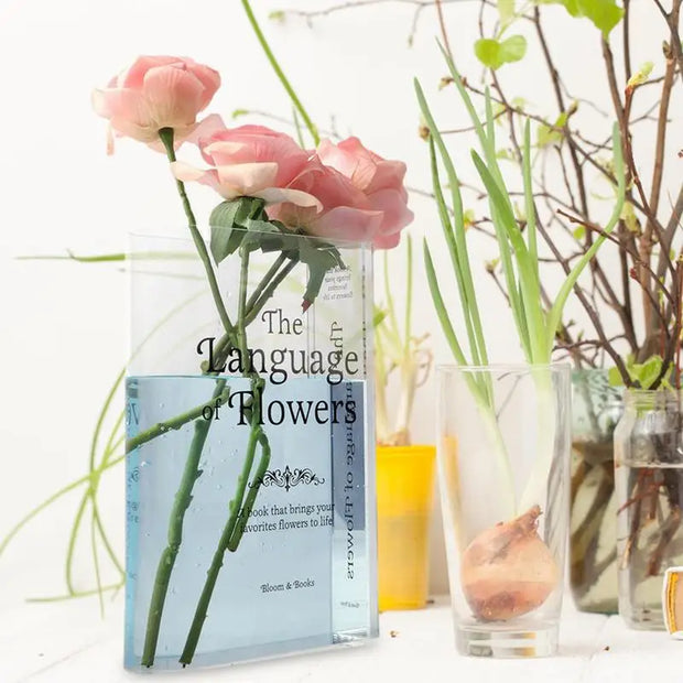 Clear Book Flower Vase - Cute Bookshelf Decor