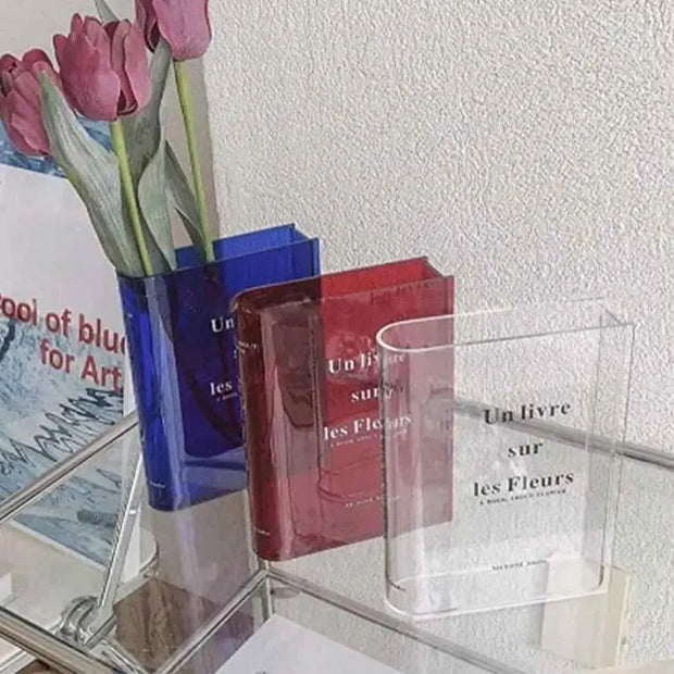 Clear Book Flower Vase - Cute Bookshelf Decor