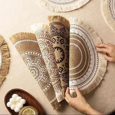 Round Jute Placemats Set for Dining Table