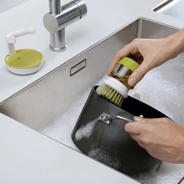 Soap Dispensing Scrub Brush with Durable Nylon Bristles and Replaceable Head