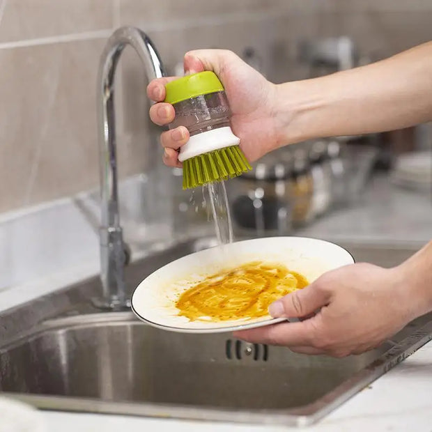 Soap Dispensing Scrub Brush with Durable Nylon Bristles and Replaceable Head