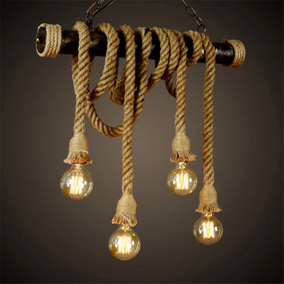 Vintage Hemp Rope Pendant Light - Industrial Loft Country Style