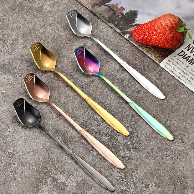 5pcs Pretty Flower Spoons Stainless Steel Set