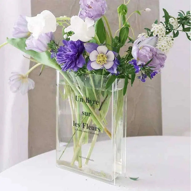 Clear Book Flower Vase - Cute Bookshelf Decor