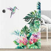 Tropical Leaves Flowers Bird Wall Stickers