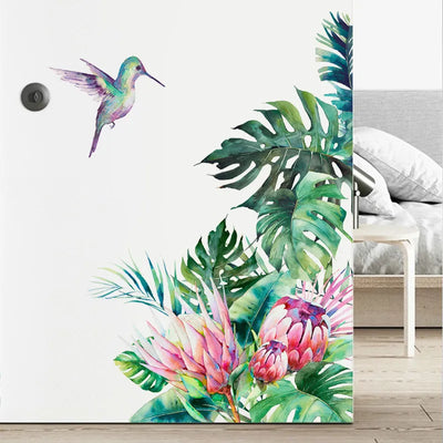 Tropical Leaves Flowers Bird Wall Stickers