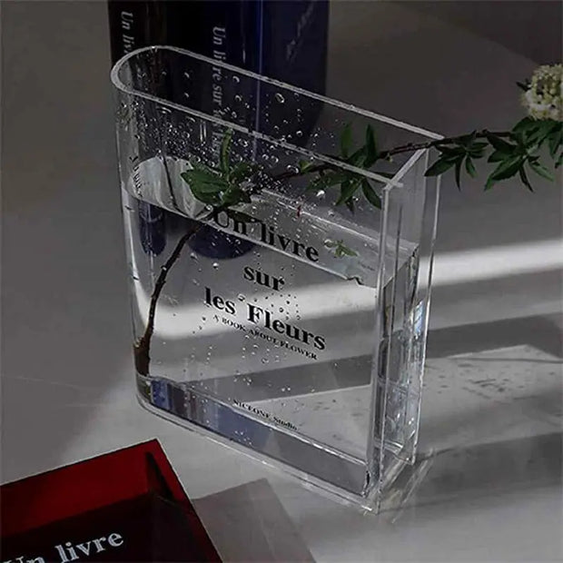 Clear Book Flower Vase - Cute Bookshelf Decor