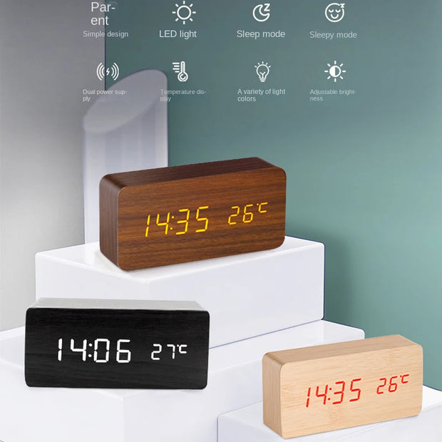 Wooden LED Smart Alarm Clock for Bedrooms