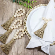 12PCS Wooden Bead Napkin Rings with Tassels