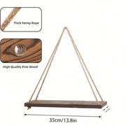 1PC Wooden Swing Hanging Rope Wall Shelf