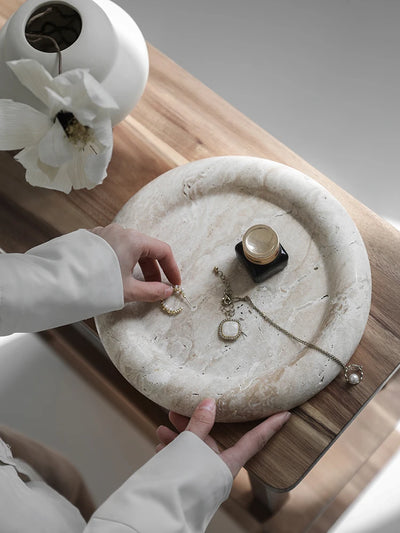 Vintage Beige Travertine Serving Tray