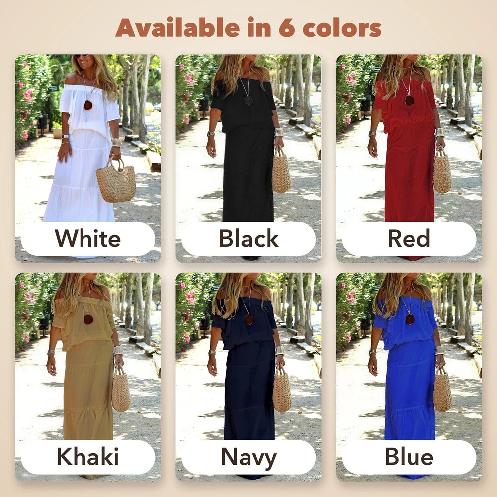 50% OFF TODAY | Elisabeth™ - Casual off-the-shoulder solid beach maxi dress