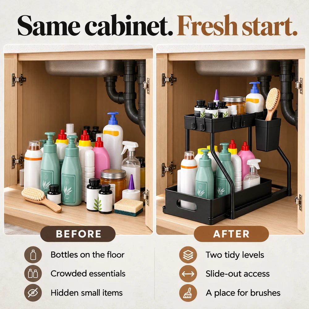 50% OFF TODAY | SinkGlide™ - 2-Tier Under-Sink Rack