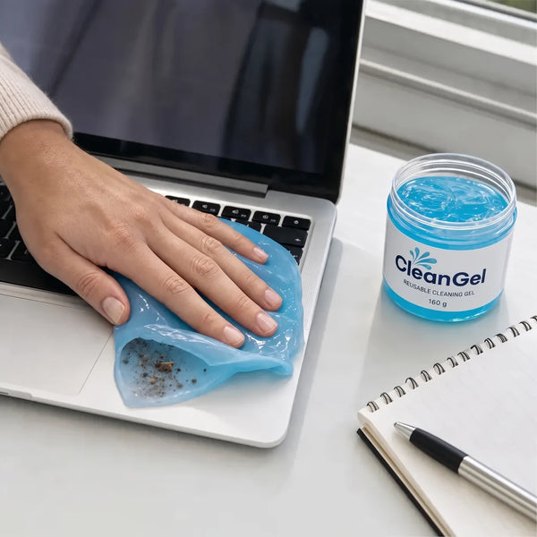 A sheet of CleanGel lifted off a keyboard with the crumbs caught inside