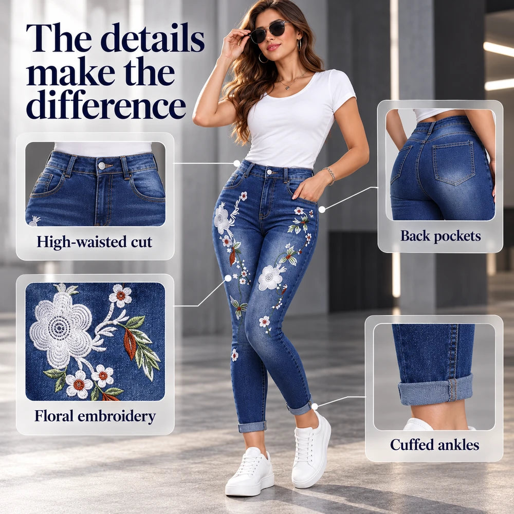 50% OFF TODAY | BloomSlim™ - Floral Embroidered Jeans